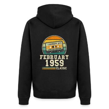 65. Geburtstag FEBRUAR Jahrgang 1959 Geschenkidee - Unisex Premium Bio Zip Hoodie - Schwarz - Hinten - Nico (187cm)