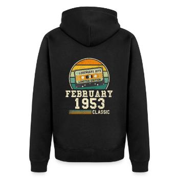 71. Geburtstag FEBRUAR Jahrgang 1953 Geschenkidee - Unisex Premium Bio Zip Hoodie - Schwarz - Hinten - Nico (187cm)