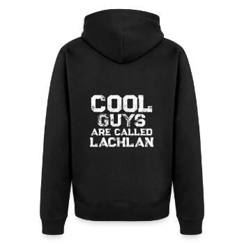 Cool guys are called Lachlan - Unisex Premium Organic Zip Hoodie - black - Back - Nico (187cm)