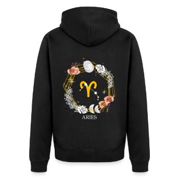 Aries Constellation Sign Zodiac Symbol Astrology - Unisex Premium Bio Zip Hoodie - Schwarz - Hinten - Nico (187cm)
