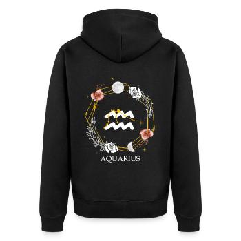 Aquarius Constellation Sign Zodiac Symbol Astrolog - Unisex Premium Bio Zip Hoodie - Schwarz - Hinten - Nico (187cm)