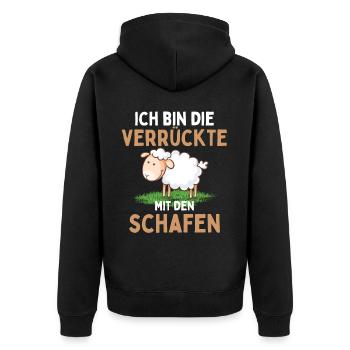 I'M THE CRAZY ONE WITH THE SHEEP - Sheep - Unisex Premium Organic Zip Hoodie - black - Back - Nico (187cm)
