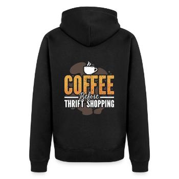 Thrift Shopping Coffee Flea Market Coffee Lover - Unisex Premium Organic Zip Hoodie - black - Back - Nico (187cm)