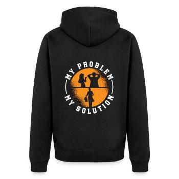 Thrift Shopper My Problem My Pictogram Dad Mom - Unisex Premium Bio Zip Hoodie - Schwarz - Hinten - Nico (187cm)