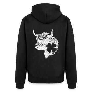 Shamrock Scottish Highland Cattle - Unisex Premium Organic Zip Hoodie - black - Back - Nico (187cm)