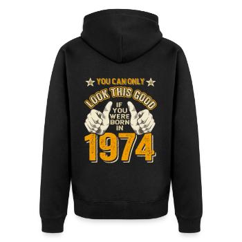 50. Geburtstag Jahrgang 1974 geboren 1974 - Unisex Premium Bio Zip Hoodie - Schwarz - Hinten - Nico (187cm)