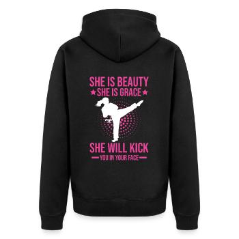 Karate Girl Martial Arts Women Karate Kick - Unisex Premium Bio Zip Hoodie - Schwarz - Hinten - Nico (187cm)