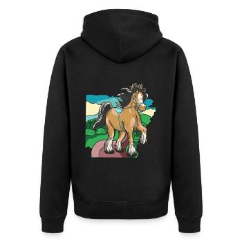 cheval, équitation, cavalier, cavalier, enfant, poney, cheval, cheval - Veste à capuche bio Premium Unisexe - noir - Dos - Nico (187cm)