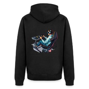 „zeit Für Sim Racing“ Sim Racer - Unisex Premium Bio Zip Hoodie - Schwarz - Hinten - Nico (187cm)