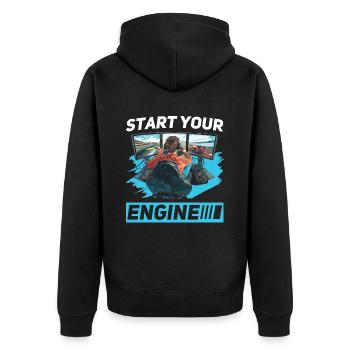 Simulator Cockpit Esports Sim Racing - Unisex Premium Bio Zip Hoodie - Schwarz - Hinten - Nico (187cm)