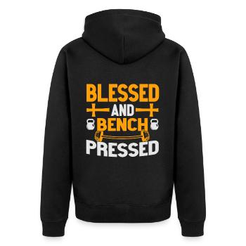 Jesus Christliches Fitnessstudio Workout - Unisex Premium Bio Zip Hoodie - Schwarz - Hinten - Nico (187cm)