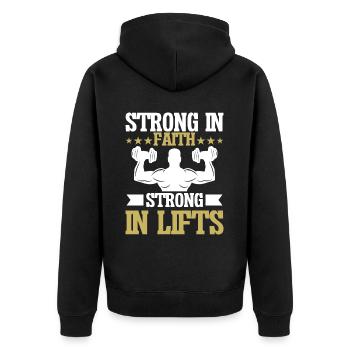 Jesus Christliches Fitnessstudio Workout - Unisex Premium Bio Zip Hoodie - Schwarz - Hinten - Nico (187cm)