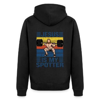 Jesus Christliches Fitnessstudio Workout - Unisex Premium Bio Zip Hoodie - Schwarz - Hinten - Nico (187cm)