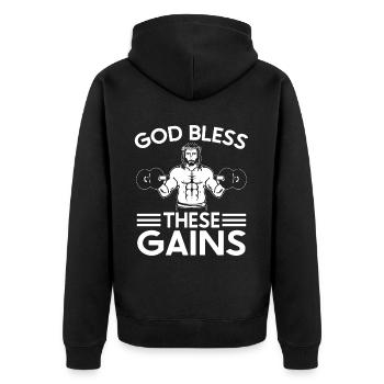 Jesus Christian Gym Workout - Unisex Premium Organic Zip Hoodie - black - Back - Nico (187cm)