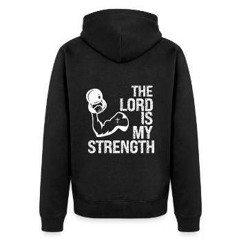 Jesus Christliches Fitnessstudio Workout - Unisex Premium Bio Zip Hoodie - Schwarz - Hinten - Nico (187cm)