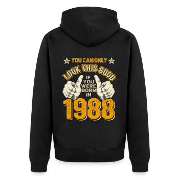 Geburtstag 1988 Jahrgang 1988 geboren 1988 - Unisex Premium Bio Zip Hoodie - Schwarz - Hinten - Nico (187cm)