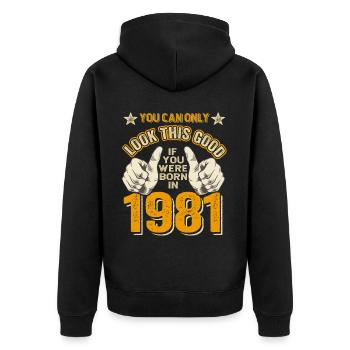 Geburtstag 1981 Jahrgang 1981 geboren 1981 - Unisex Premium Bio Zip Hoodie - Schwarz - Hinten - Nico (187cm)