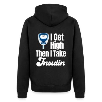 Ich Werde High, Dann Nehme Ich Insulin Lustiger - Unisex Premium Bio Zip Hoodie - Schwarz - Hinten - Nico (187cm)