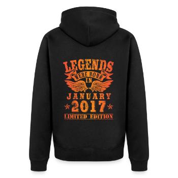 Les légendes sont nées en Janvier 2017 Anniversaire - Veste à capuche bio Premium Unisexe - noir - Dos - Nico (187cm)