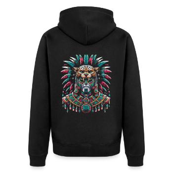 Aztec Jaguar Warrior Aztec Culture Indigenous - Unisex Premium Organic Zip Hoodie - black - Back - Nico (187cm)