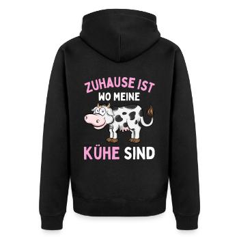 ZUHAUSE IST WO MEINE KÜHE SIND! Lustiges Bauer - Unisex Premium Bio Zip Hoodie - Schwarz - Hinten - Nico (187cm)