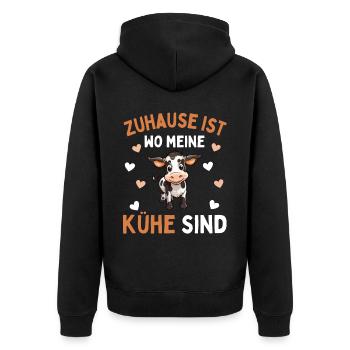 ZUHAUSE IST WO MEINE KÜHE SIND! Lustiges Bauer - Unisex Premium Bio Zip Hoodie - Schwarz - Hinten - Nico (187cm)