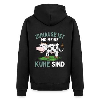 ZUHAUSE IST WO MEINE KÜHE SIND! Lustiges Bauer - Unisex Premium Bio Zip Hoodie - Schwarz - Hinten - Nico (187cm)