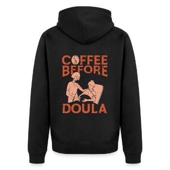 Doula Coffee Before Birth Worker Coffee Lover - Unisex Premium Bio Zip Hoodie - Schwarz - Hinten - Nico (187cm)