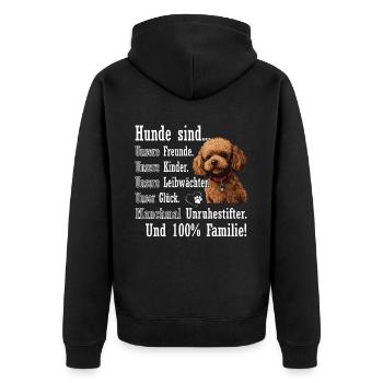 Caniche « Les chiens sont 100% famille » - Veste à capuche bio Premium Unisexe - noir - Dos - Nico (187cm)