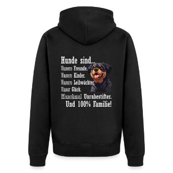 « Les chiens sont 100% famille » Rottweiler - Veste à capuche bio Premium Unisexe - noir - Dos - Nico (187cm)