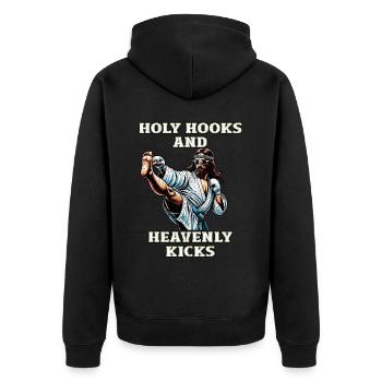 Lustiger Muay Thai Spruch Herr Jesus Christliches Geschenk - Unisex Premium Bio Zip Hoodie - Schwarz - Hinten - Nico (187cm)