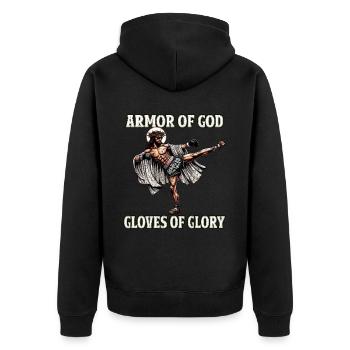 Lustiger Muay Thai Herr Jesus sagt christliches Geschenk - Unisex Premium Bio Zip Hoodie - Schwarz - Hinten - Nico (187cm)