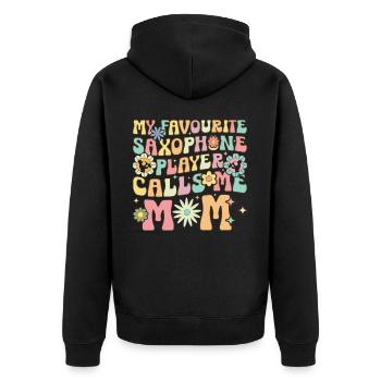 Saxophonist Mama - Unisex Premium Bio Zip Hoodie - Schwarz - Hinten - Nico (187cm)