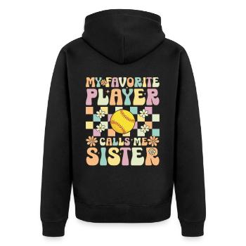 Softball Sister - Unisex Premium Organic Zip Hoodie - black - Back - Nico (187cm)