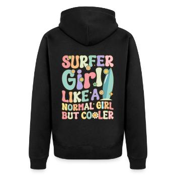 Surfing Girl Female Surfer - Unisex Premium Organic Zip Hoodie - black - Back - Nico (187cm)