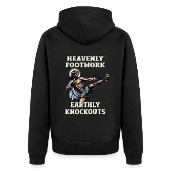 Lustige Muay Thai Lord Jesus Kickboxen Christ - Unisex Premium Bio Zip Hoodie - Schwarz - Hinten - Nico (187cm)