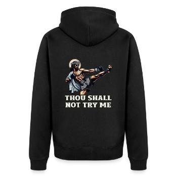 Lustiger Muay Thai Herr Jesus sagt christliches Geschenk - Unisex Premium Bio Zip Hoodie - Schwarz - Hinten - Nico (187cm)