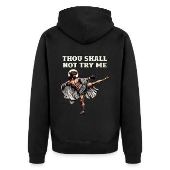 Lustiger Muay Thai Spruch Herr Jesus Christliches Geschenk - Unisex Premium Bio Zip Hoodie - Schwarz - Hinten - Nico (187cm)