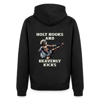 Lustiger Muay Thai Spruch Herr Jesus Christliches Geschenk - Unisex Premium Bio Zip Hoodie - Schwarz - Hinten - Nico (187cm)