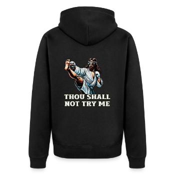 Lustiger Muay Thai Herr Jesus sagt christliches Geschenk - Unisex Premium Bio Zip Hoodie - Schwarz - Hinten - Nico (187cm)