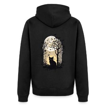 Hexen Katze Halloween Vollmond Aesthetic - Unisex Premium Bio Zip Hoodie - Schwarz - Hinten - Nico (187cm)