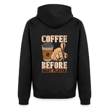 Dart Player Coffee Before Bullseye Coffee Lover - Unisex Premium Bio Zip Hoodie - Schwarz - Hinten - Nico (187cm)