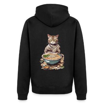 Cat Loves Ramen Japon Esthétique Streetwear - Veste à capuche bio Premium Unisexe - noir - Dos - Nico (187cm)