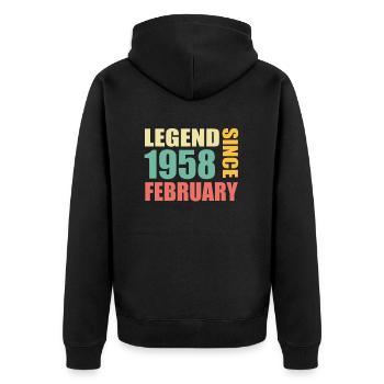 66. Geburtstag FEBRUAR Jahrgang 1958 Geschenkidee - Unisex Premium Bio Zip Hoodie - Schwarz - Hinten - Nico (187cm)