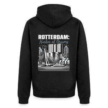 Rotterdam Niederlande Reisen Ich liebe Rotterdam - Unisex Premium Bio Zip Hoodie - Schwarz - Hinten - Nico (187cm)