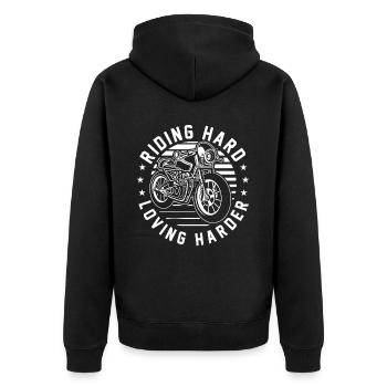 Motorrad Biker Motorbike Motorcycle Dad - Unisex Premium Bio Zip Hoodie - Schwarz - Hinten - Nico (187cm)