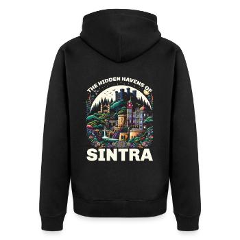 Sintra Portugal Reisen Urlaub Land Portugiesisch - Unisex Premium Bio Zip Hoodie - Schwarz - Hinten - Nico (187cm)