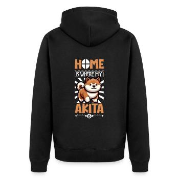 Zuhause - Akita - Unisex Premium Bio Zip Hoodie - Schwarz - Hinten - Nico (187cm)