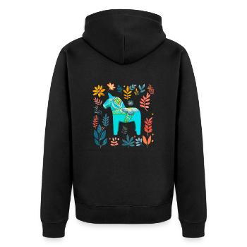 Dala Horse Sweden Swedish horse - Unisex Premium Bio Zip Hoodie - Schwarz - Hinten - Nico (187cm)