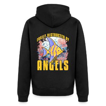 Facilement distrait par les anges - Veste à capuche bio Premium Unisexe - noir - Dos - Nico (187cm)